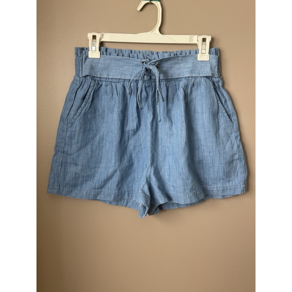 C'est Toi Chambray Paper Bag Waist Shorts Lace Up Half Belt